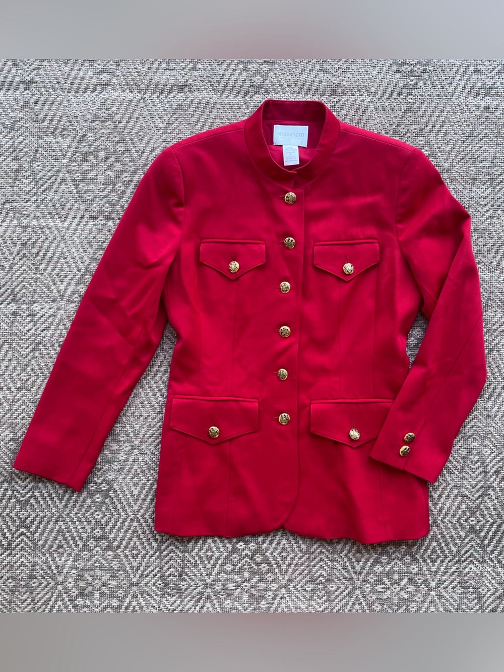 Vintage Hugo Buscati Red 100% Wool Military Equestrian Blazer Gold Buttons 6